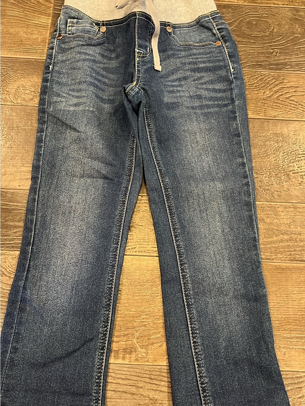Justice Girls Blue Denim Pull-On Jeans with Gray Waistband
